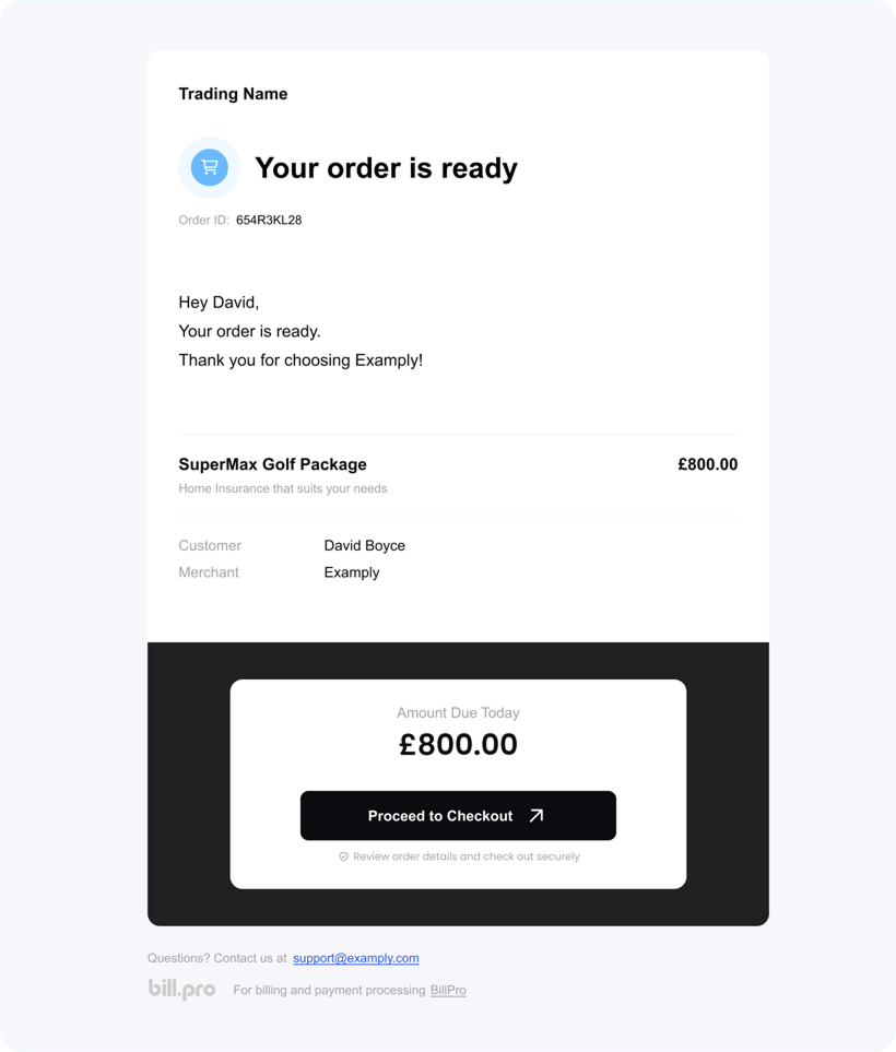 BillPro order is ready email