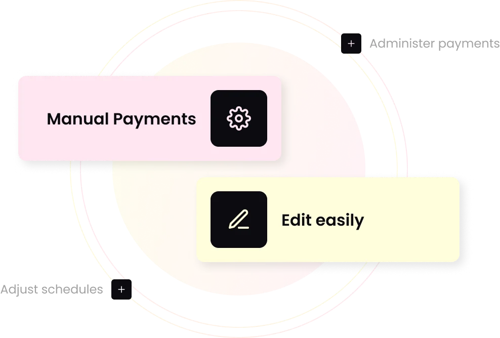 BillPro’s manual payments management tools showcasing options to administer payments and edit schedules, ensuring flexibility and efficiency in payment processing.